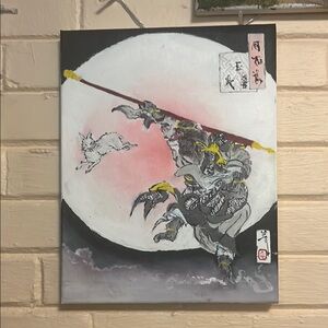 Japanese Style Art Print with Rabbit and Warrior